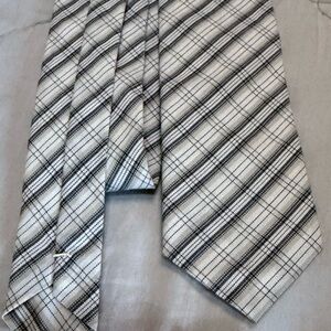 Skinny Plaid Tie Black White Gray Diagonal Check Dress Necktie Modern Slim Vtg